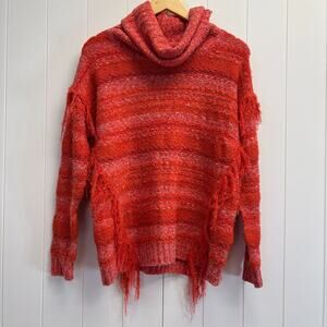 Kensie Womens Striped Boho Fringe Cowl Neck Sweater Size S Cozy‎ Warm Indie Soft